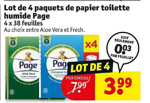 lot de 4 paquets de papier toilette humide page