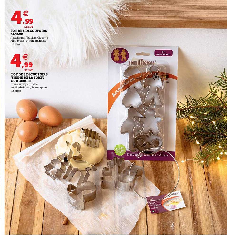 lot de 5 découpoirs alsace, lot de 5 découpoirs thème de la forêt sur cercle