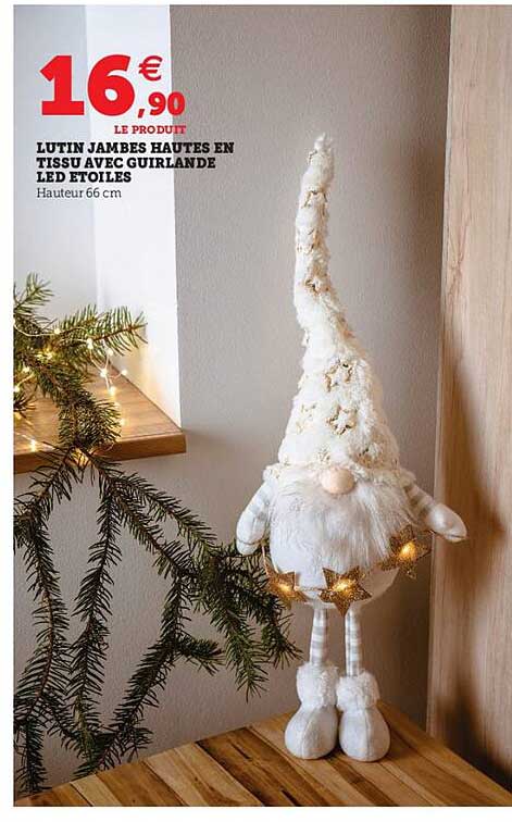 lutin jambes hautes en tissu avec guirlande led étoiles