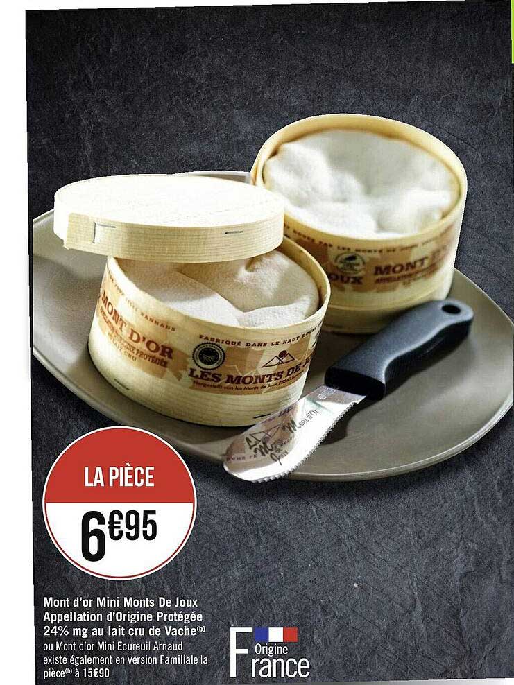 mont d'or mini monts de joux appellation d'origine protégée 24% mg au lait cru de vache