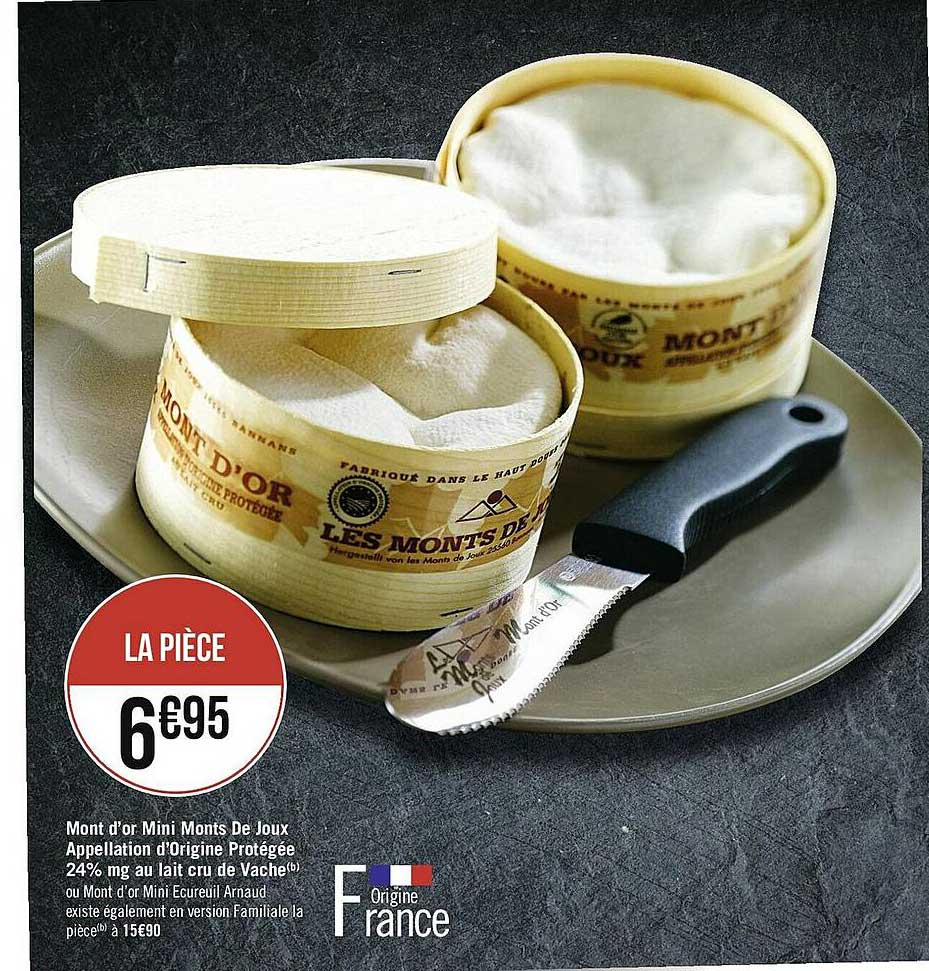 mont d'or mini monts de joux appellation d'origine protégée 24% mg au lait cru de vache