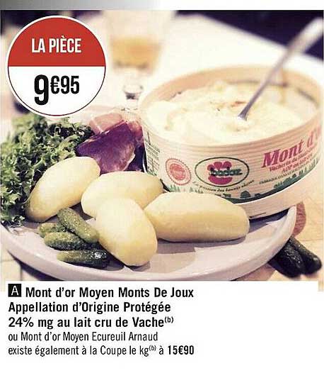 mont d'or moyen monts de joux appellation d'origine protégée 24% mg au lait cru de vache