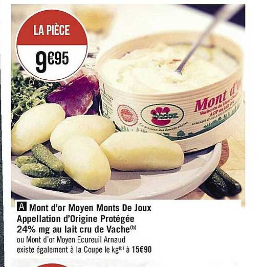 mont d'or moyen monts de joux appellation d'origine protégée 24% mg au lait cru de vache