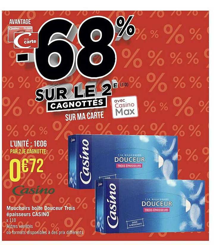 mouchoirs boîte douceur trois épaisseurs casino