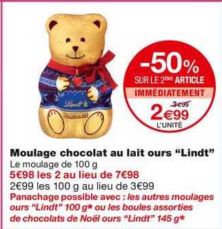 Moulage Chocolat Au Lait Ours "lindt"