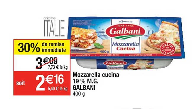 mozzarella cucina 19% m.g. galbani