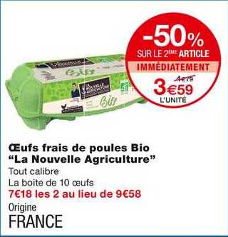 oeufs frais de poules bio "la nouvelle agriculture"
