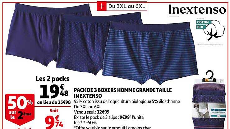 pack de 3 boxers homme grande taille in extenso
