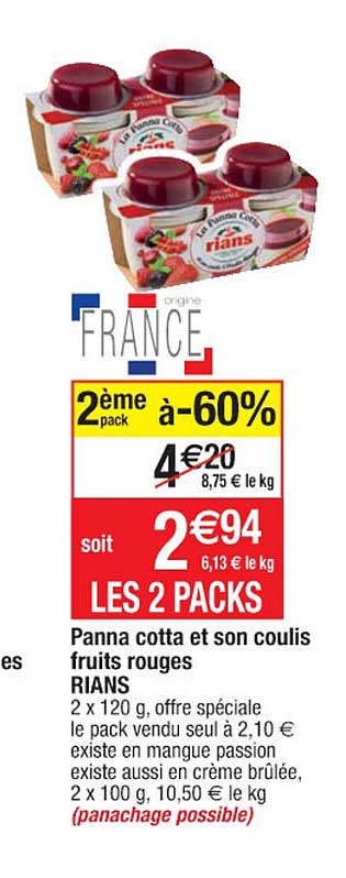 panna cotta et son coulis fruits rouges rians