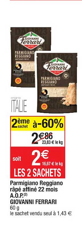 parmigiano reggiano râpé affiné 22 mois a.o.p. giovanni ferrari