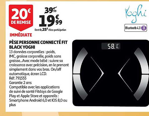 pèse personne connecté fit black yoghi
