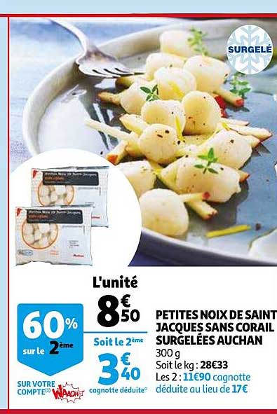 petites noix de saint jacques sans corail surgelées auchan