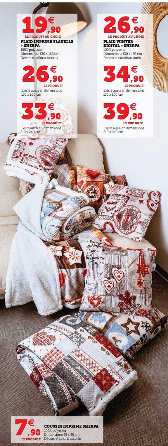 Plaid Imprimé Flanelle + Sherpa, Plaid Winter Digital + Sherpa, Coussin Imprimé Sherpa