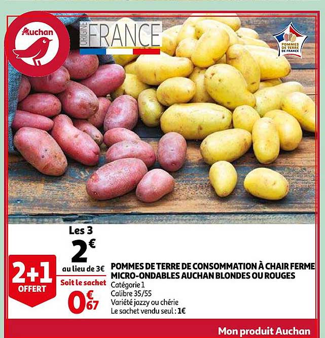 Pommes De Terre De Consommation à Chair Ferme Micro-ondables Auchan Blondes Ou Rouges