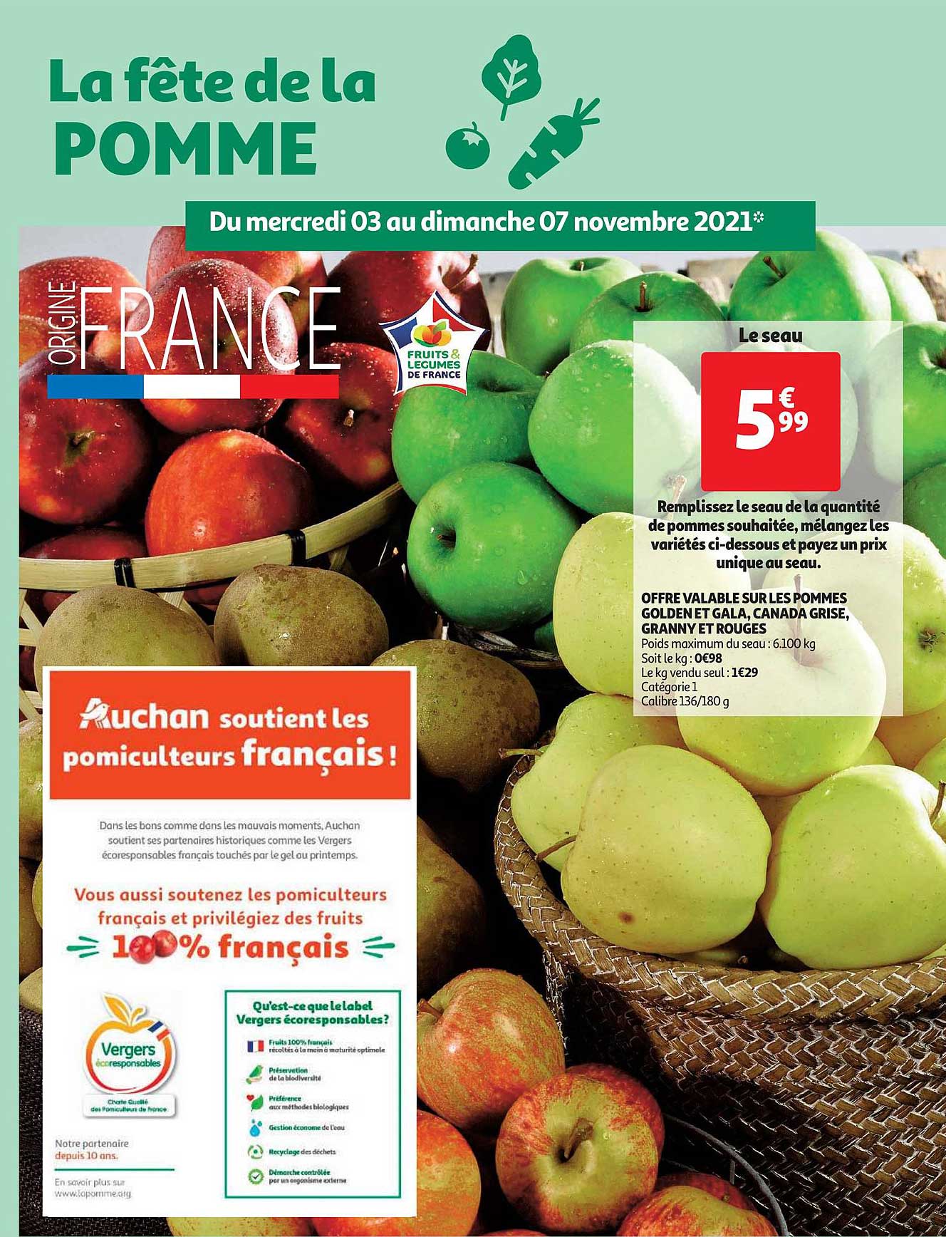 pommes golden et gala, canada grise, granny et rouges