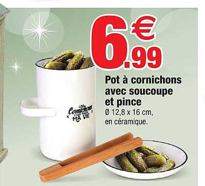 pot à cornichons avec soucoupe et pince