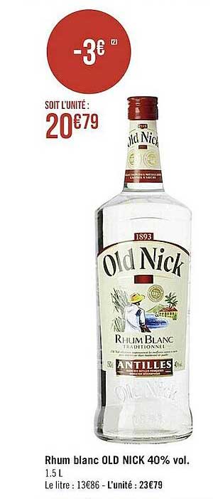 rhum blanc old nick 40% voL