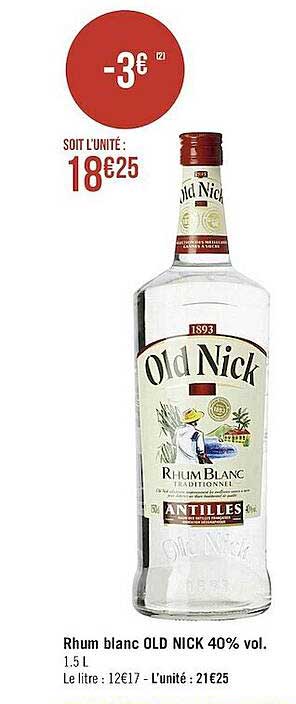 rhum blanc old nick 40% vol.