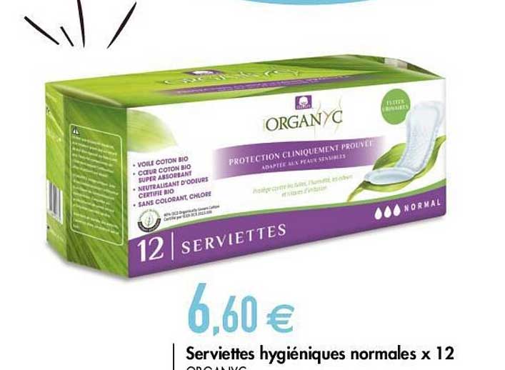 serviettes hygiéniques normales x12 organyc