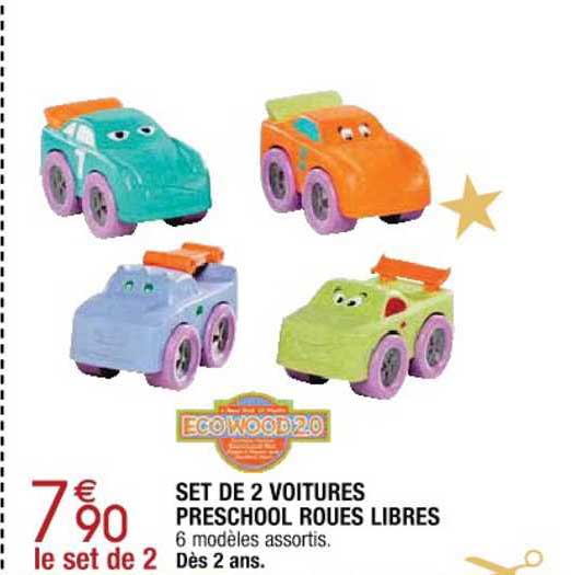 set de 2 voitures preschool roues libres