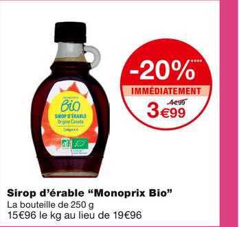 sirop d'érable "monoprix bio"