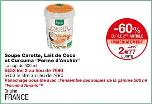 soupe carotte, lait de coco et curcuma "ferme d'anchin"