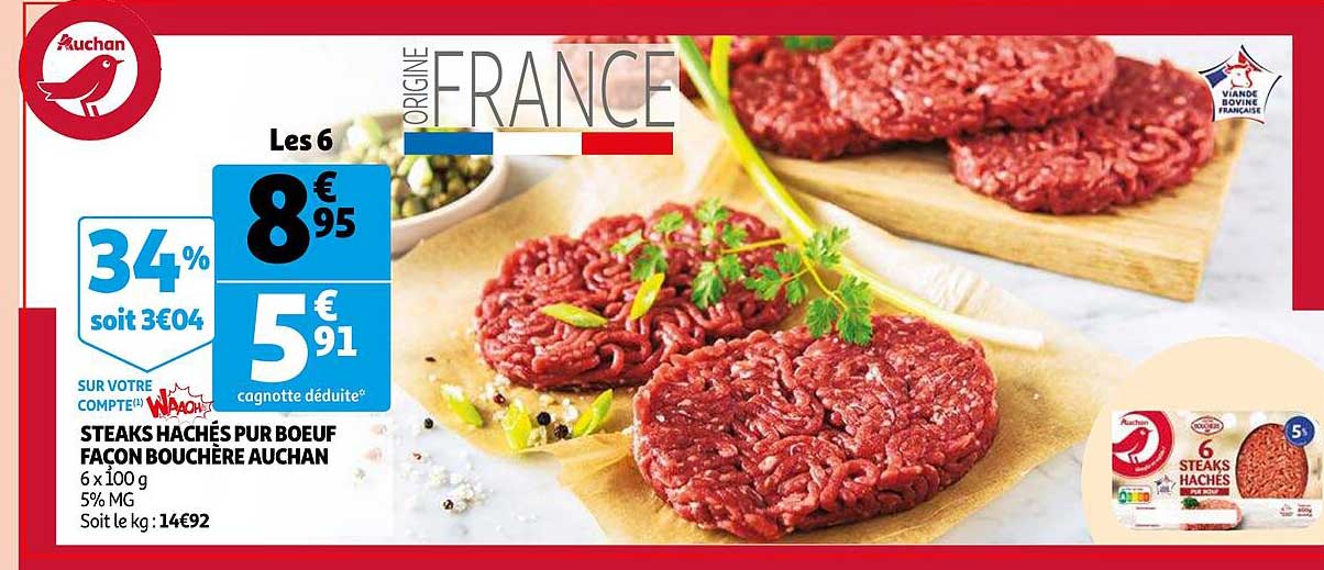 steaks hachés pur bœuf façon bouchère auchan
