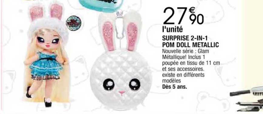 surprise 2-in-1 pom doll metallic