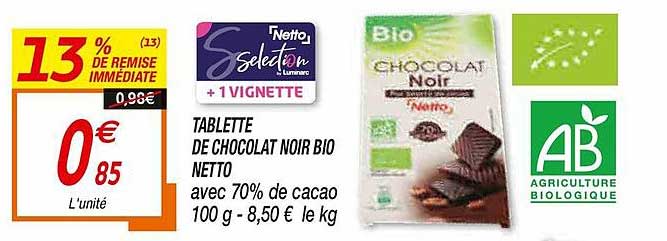Tablette De Chocolat Noir Bio Netto