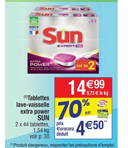 tablettes lave-vaisselle extra power sun