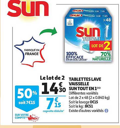 tablettes lave vaisselle sun tout en 1