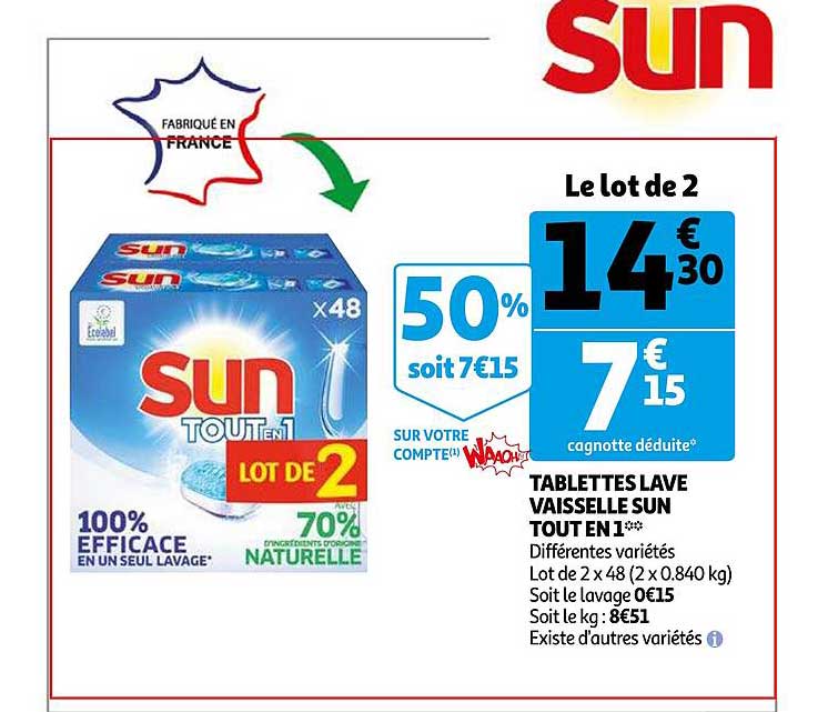 tablettes lave vaisselle sun tout en 1
