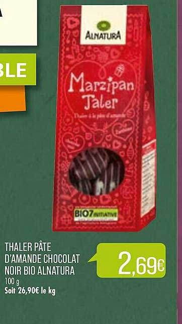 thaler pâte d'amande chocolat noir bio alnatura
