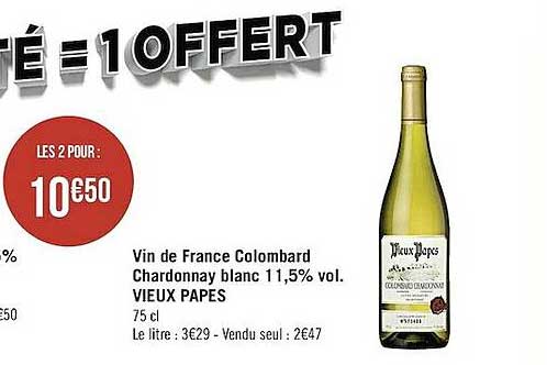 vin de france colombard chardonnay blanc 11,5% vol. vieux papes