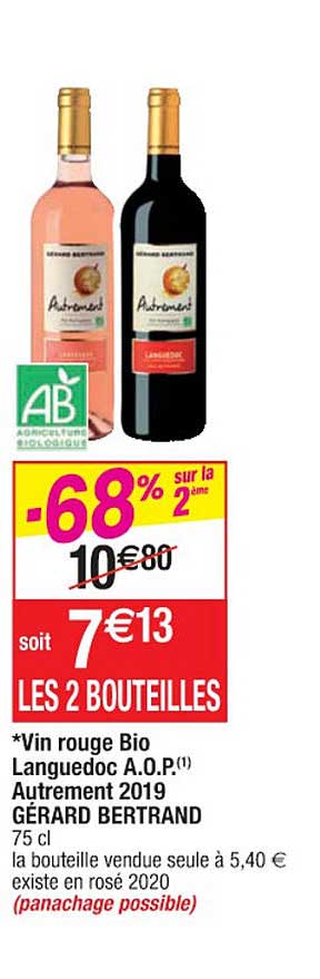 vin rouge bio languedoc a.o.p. autrement 2019 gérard bertrand