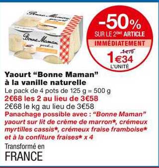 yaourt "bonne maman" à la vanille naturelle