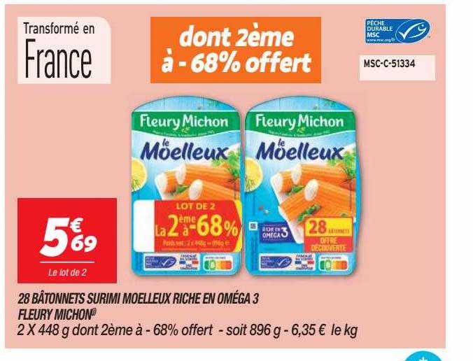 28 bâtonnets surimi moelleux riche en oméga 3 fleury michon