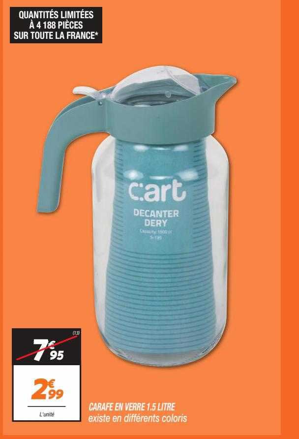 carafe en verre 1.5 litre