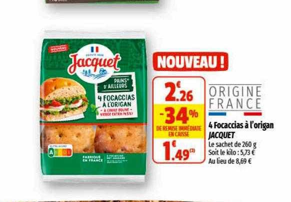 4 Focaccias à L'origan Jacquet