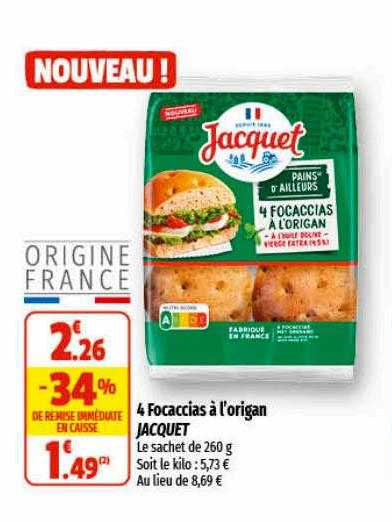 4 focaccias à l'origan jacquet