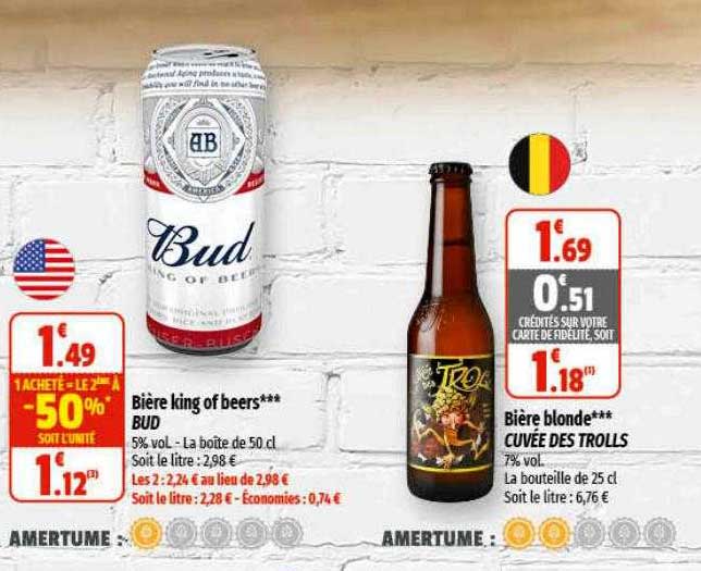 bière king of beers bud, bière blonde cuvée des trolls