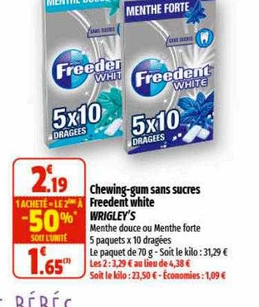 chewing-gum sans sucres freedent white wrigley's