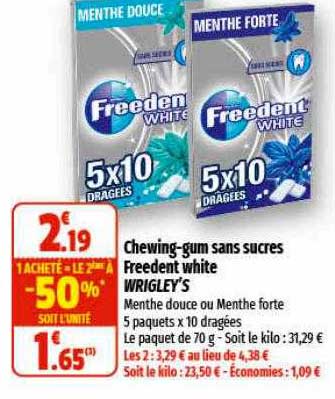 chewing-gum sans sucres freedent white wrigley's