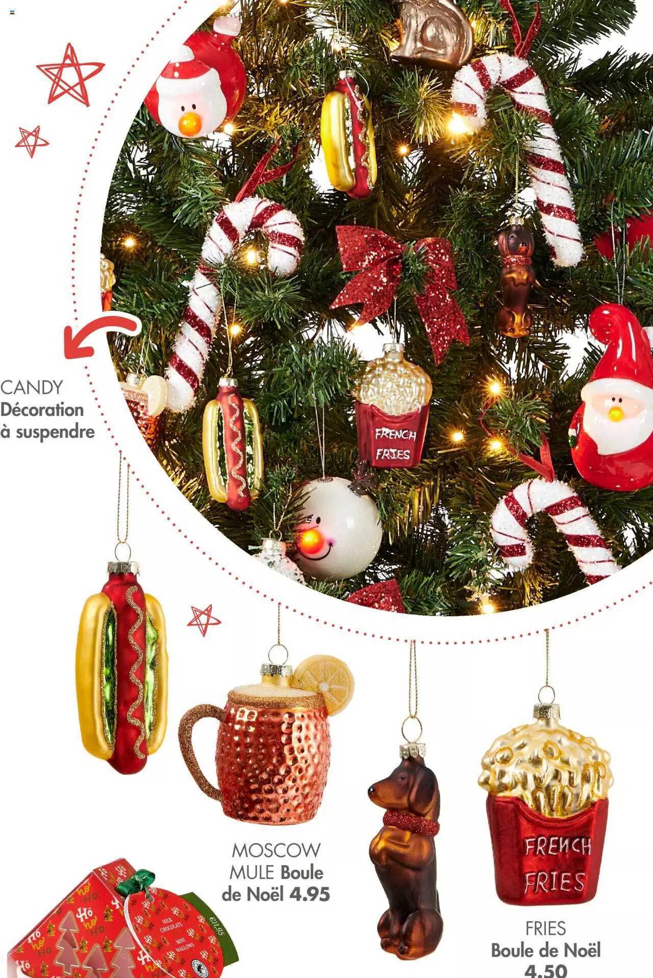décoration à suspendre candy, boule de noël moscow mule, boule de noël fries