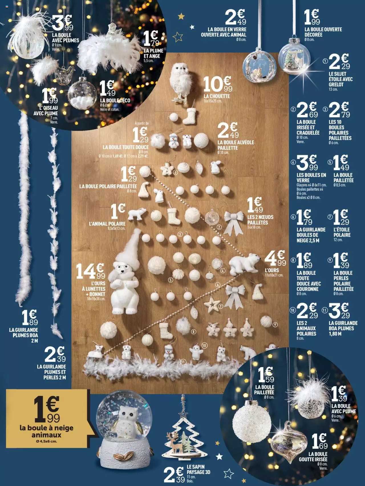 la boule avec plumes, la plume et ange, l'oiseau avec plume, la boule déco, la boule en verre ouverte avec animal, la chouette, la boule alvéole paillette, la boule toute douce