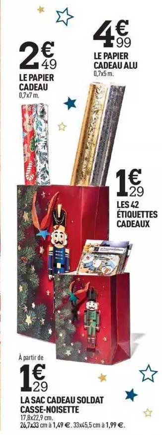 le papier cadea, le papier cadeau alu, les 42 étiquettes cadeaux, la sac cadeau soldat casse-noisette