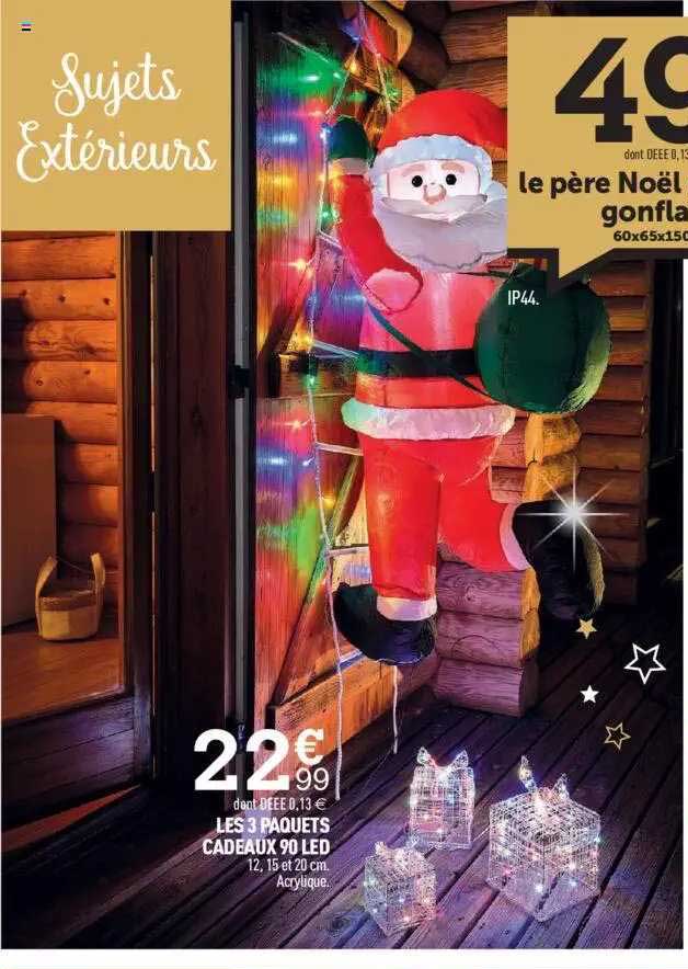 Le Père Noël Grimpeur Gonflable, Les 3 Paquets Cadeaux 90 Led