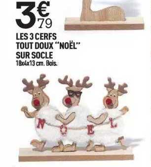 les 3 cerfs tout doux "noël" sur socle