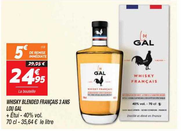 whisky blended français 3 ans lou gal + étui 40% vol.