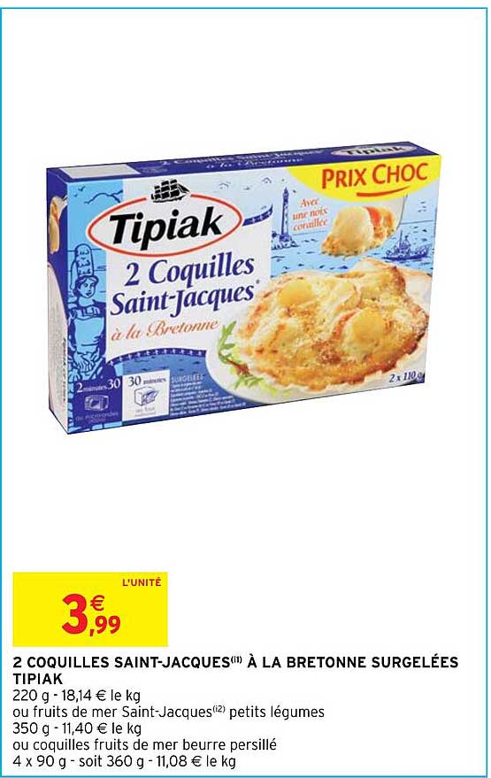 2 coquilles saint-jacques à la bretonne surgelées tipiak
